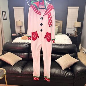 Tipsy Elves Snowman Onesie Pj's Medium Christmas Holiday Hooded Costume Fleece